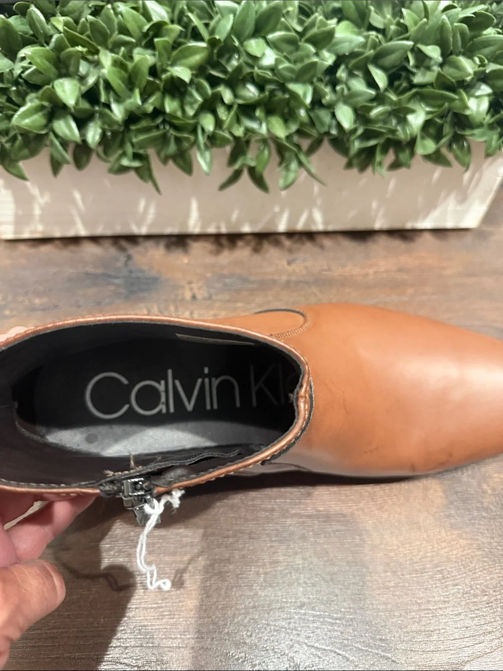 Calvin Klein Men's Brown Leather Beck Ankle Boots - Classic Zip Side Size 8 NWT
